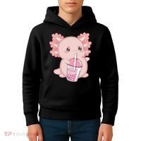 Kawaii Anime Axolotl Drinking Boba Bubble Tea Cute Japanese Kids Hoodie thumb 4