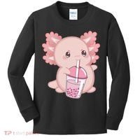 Kawaii Anime Axolotl Drinking Boba Bubble Tea Cute Japanese Kids Long Sleeve Shirt thumb 0