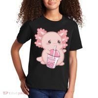 Kawaii Anime Axolotl Drinking Boba Bubble Tea Cute Japanese Kids T-Shirt thumb 2