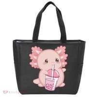Kawaii Anime Axolotl Drinking Boba Bubble Tea Cute Japanese Tote Bag thumb 0