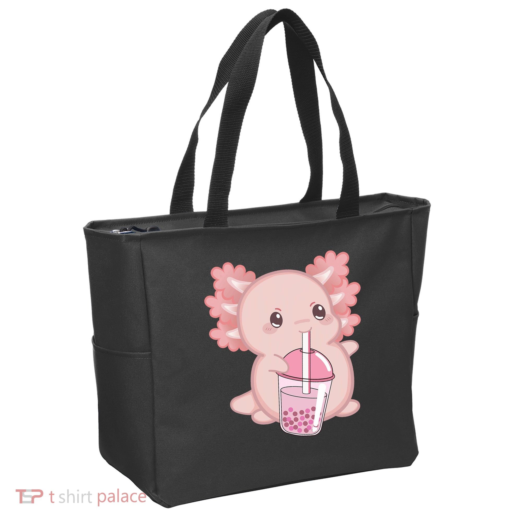 Kawaii Anime Axolotl Drinking Boba Bubble Tea Cute Japanese Tote Bag