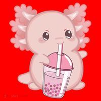Kawaii Anime Axolotl Drinking Boba Bubble Tea Cute Japanese Santa Hat thumb 1