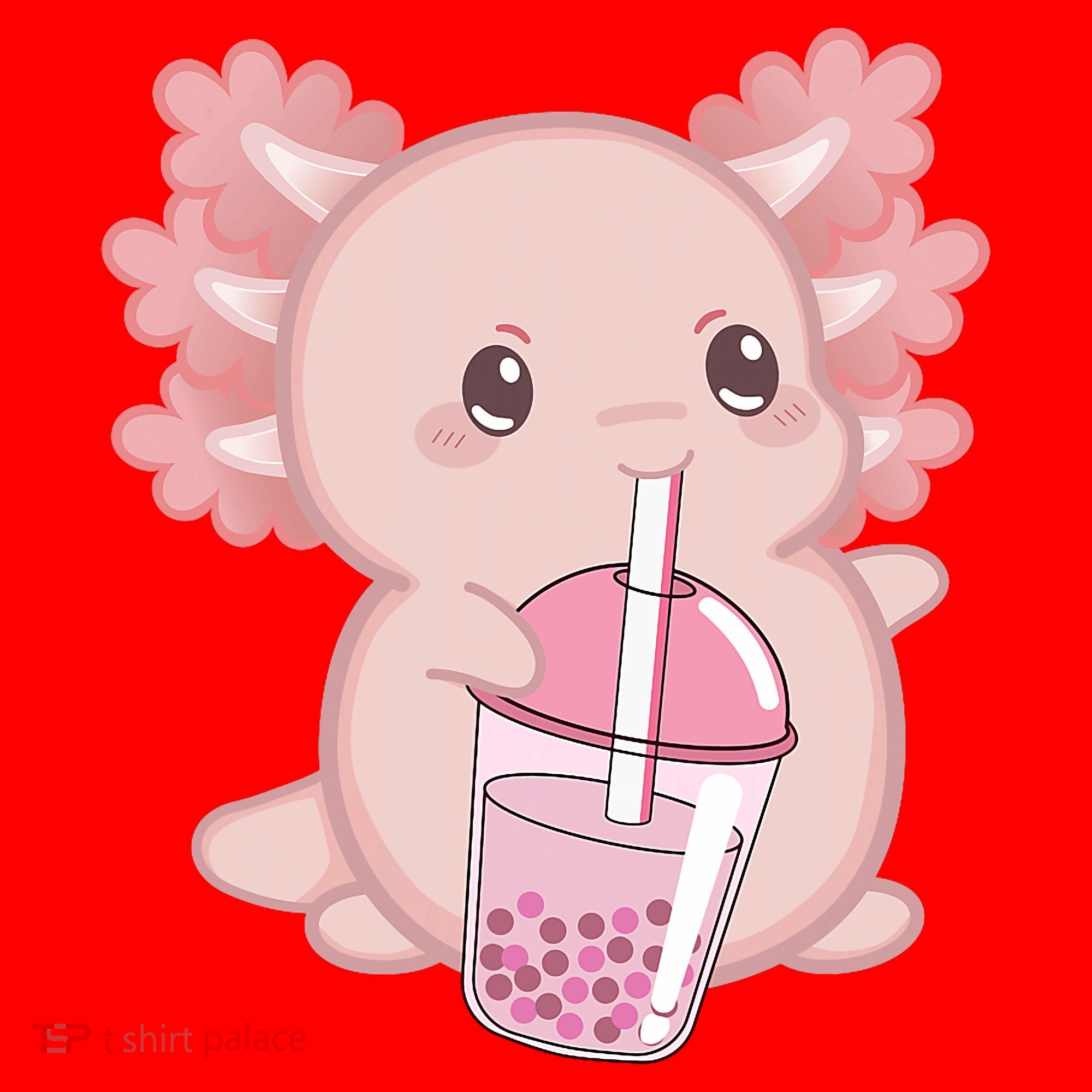Kawaii Anime Axolotl Drinking Boba Bubble Tea Cute Japanese Santa Hat