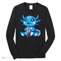Kawaii Axolotl Boba Tea Anime Bubble Tea Axolotl Long Sleeve Shirt thumb 0