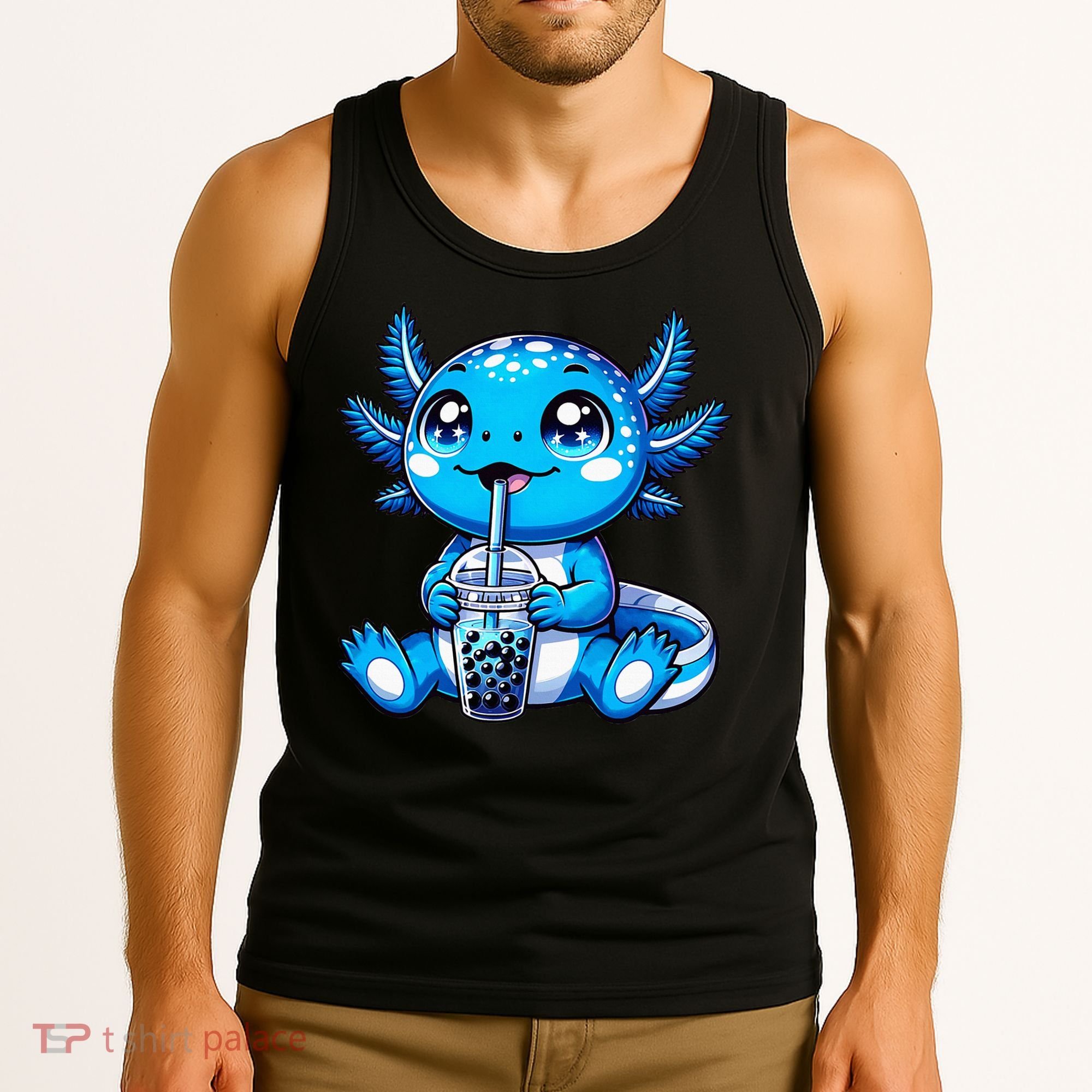 Kawaii Axolotl Boba Tea Anime Bubble Tea Axolotl Tank Top
