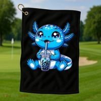 Kawaii Axolotl Boba Tea Anime Bubble Tea Axolotl Golf Towel thumb 1