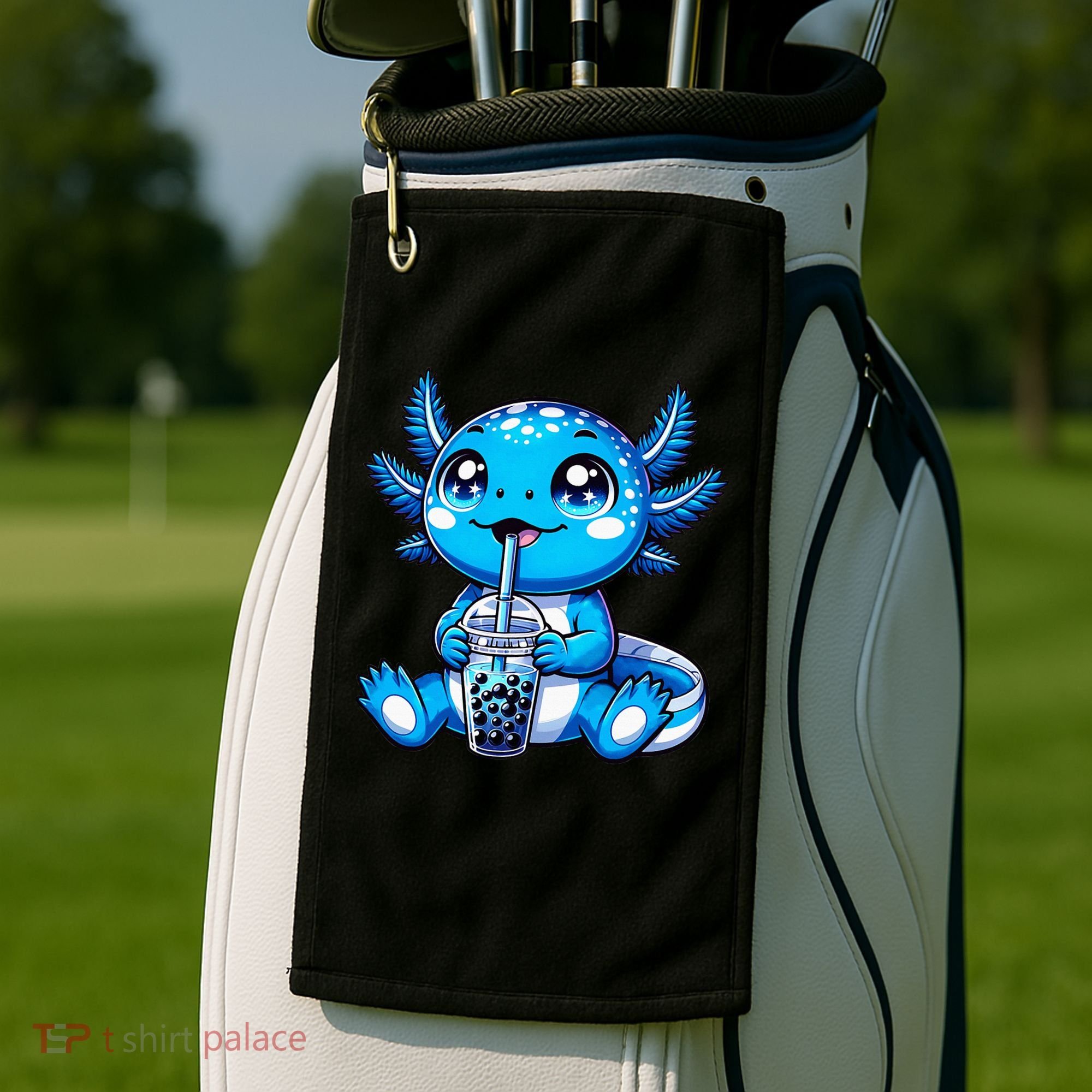 Kawaii Axolotl Boba Tea Anime Bubble Tea Axolotl Golf Towel