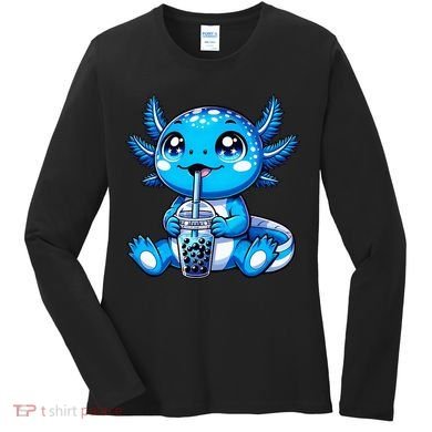 Kawaii Axolotl Boba Tea Anime Bubble Tea Axolotl Women's Long Sleeve Shirt