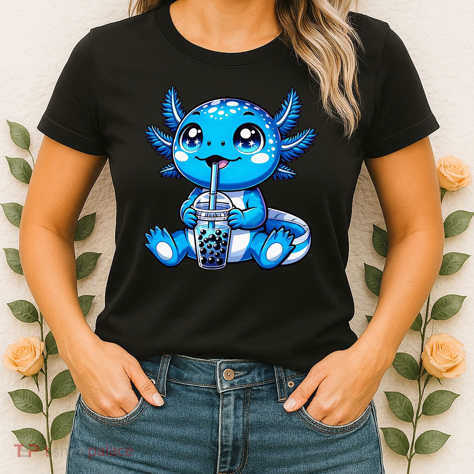 Kawaii Axolotl Boba Tea Anime Bubble Tea Axolotl Women's T-Shirt