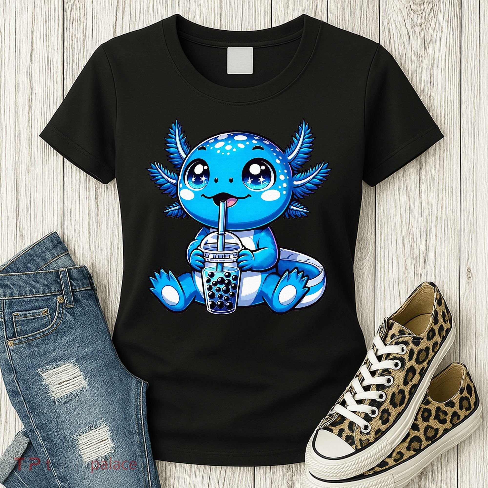 Kawaii Axolotl Boba Tea Anime Bubble Tea Axolotl Women's T-Shirt