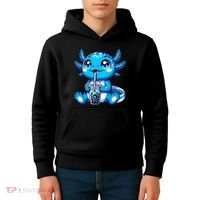 Kawaii Axolotl Boba Tea Anime Bubble Tea Axolotl Kids Hoodie thumb 4
