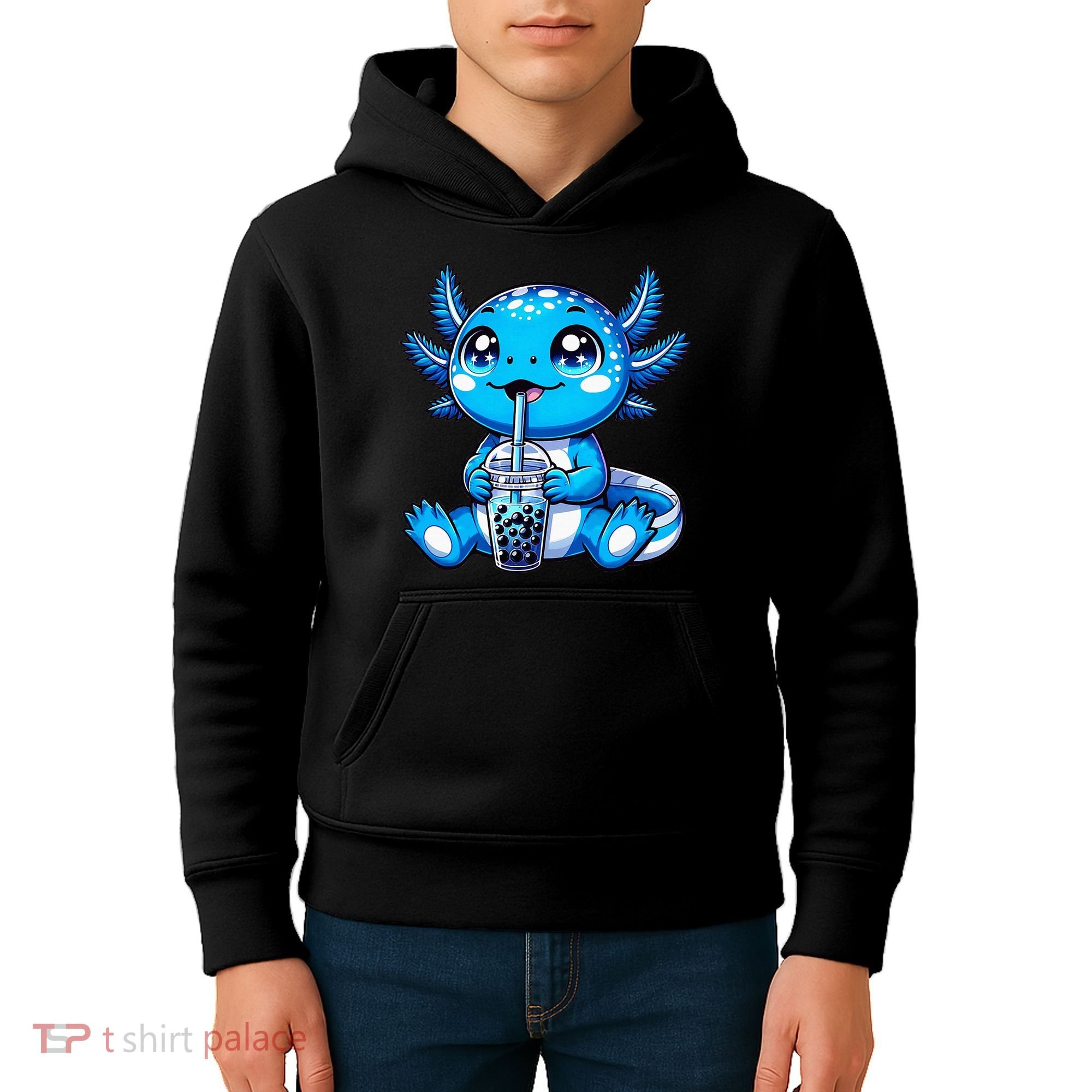 Kawaii Axolotl Boba Tea Anime Bubble Tea Axolotl Kids Hoodie