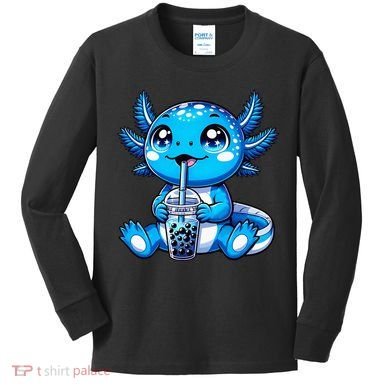 Kawaii Axolotl Boba Tea Anime Bubble Tea Axolotl Kids Long Sleeve Shirt