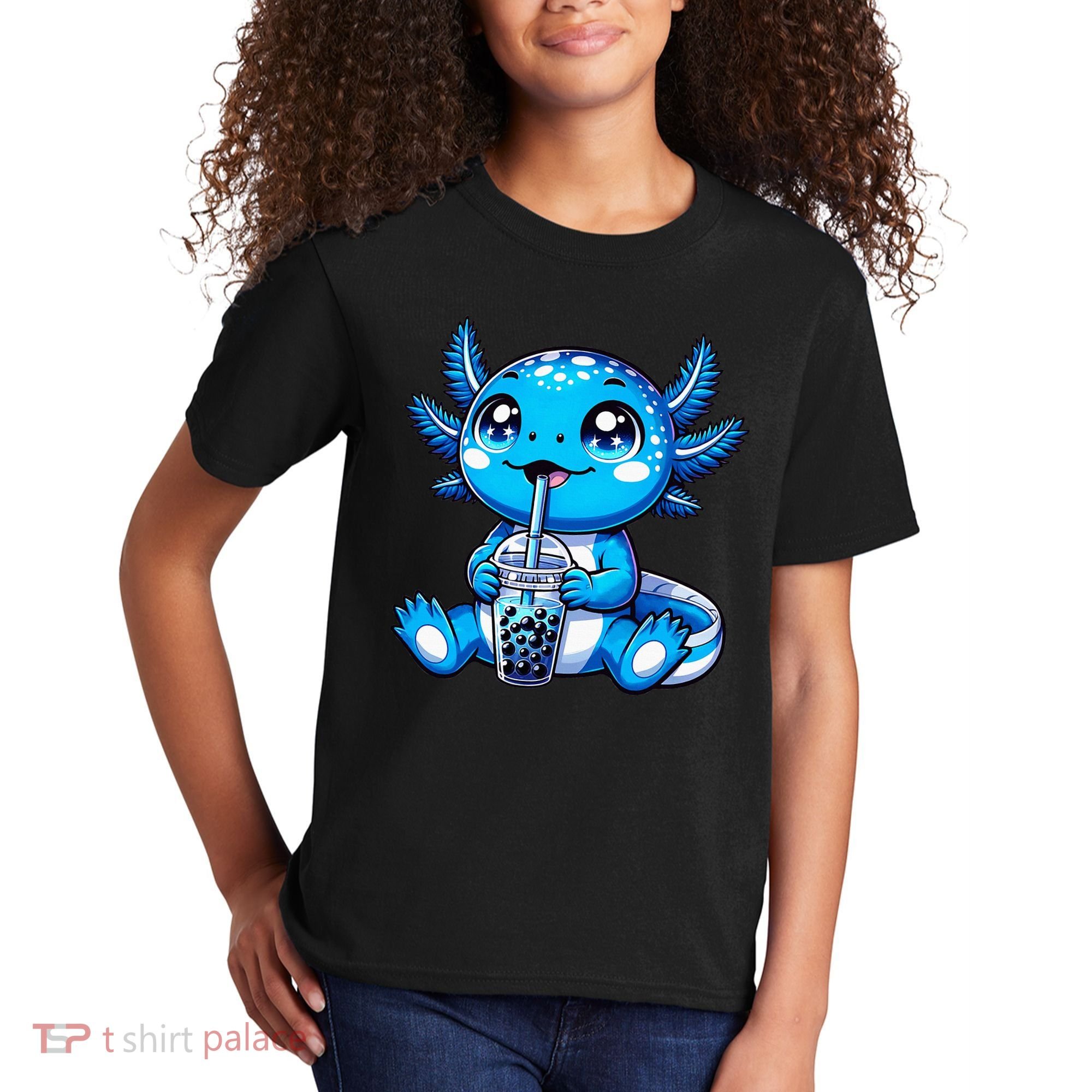 Kawaii Axolotl Boba Tea Anime Bubble Tea Axolotl Kids T-Shirt
