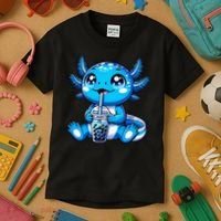 Kawaii Axolotl Boba Tea Anime Bubble Tea Axolotl Kids T-Shirt thumb 3