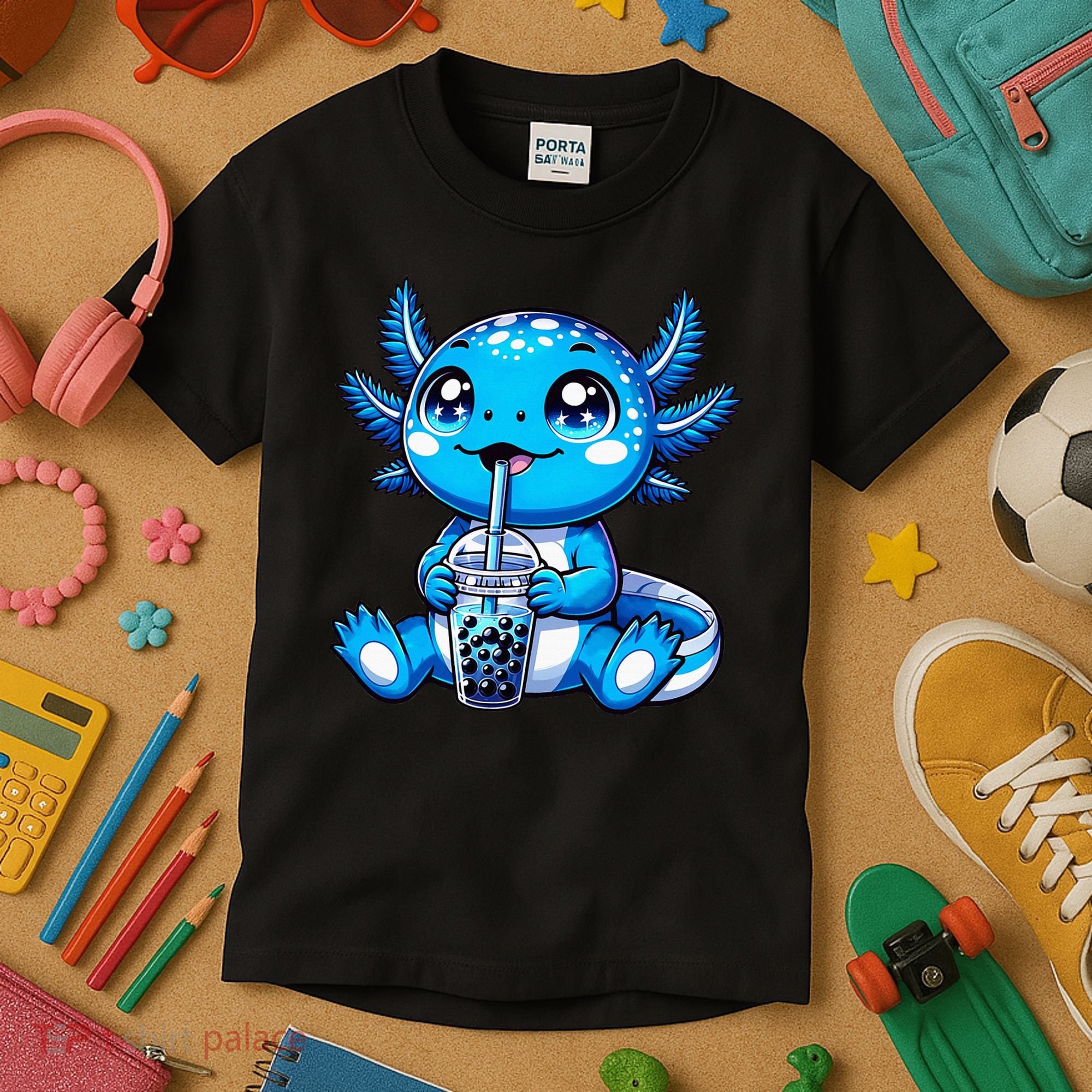 Kawaii Axolotl Boba Tea Anime Bubble Tea Axolotl Kids T-Shirt