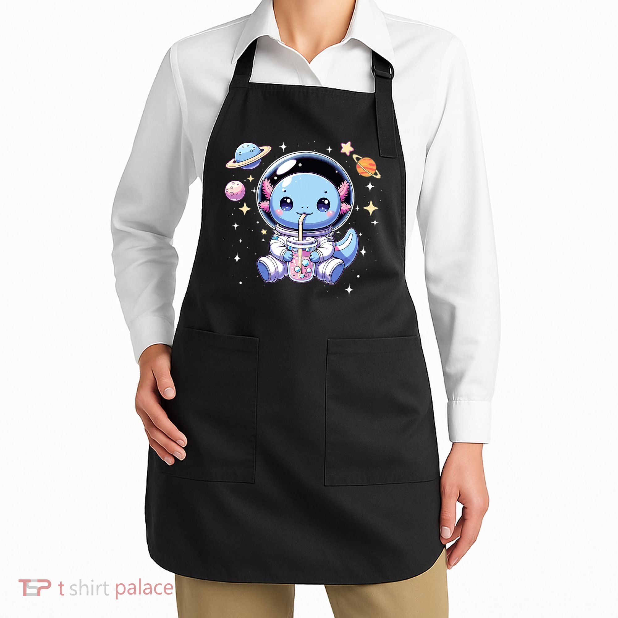 Kawaii Axolotl Bubble Tea Boba Tea Astronaut Space Axolotl Apron