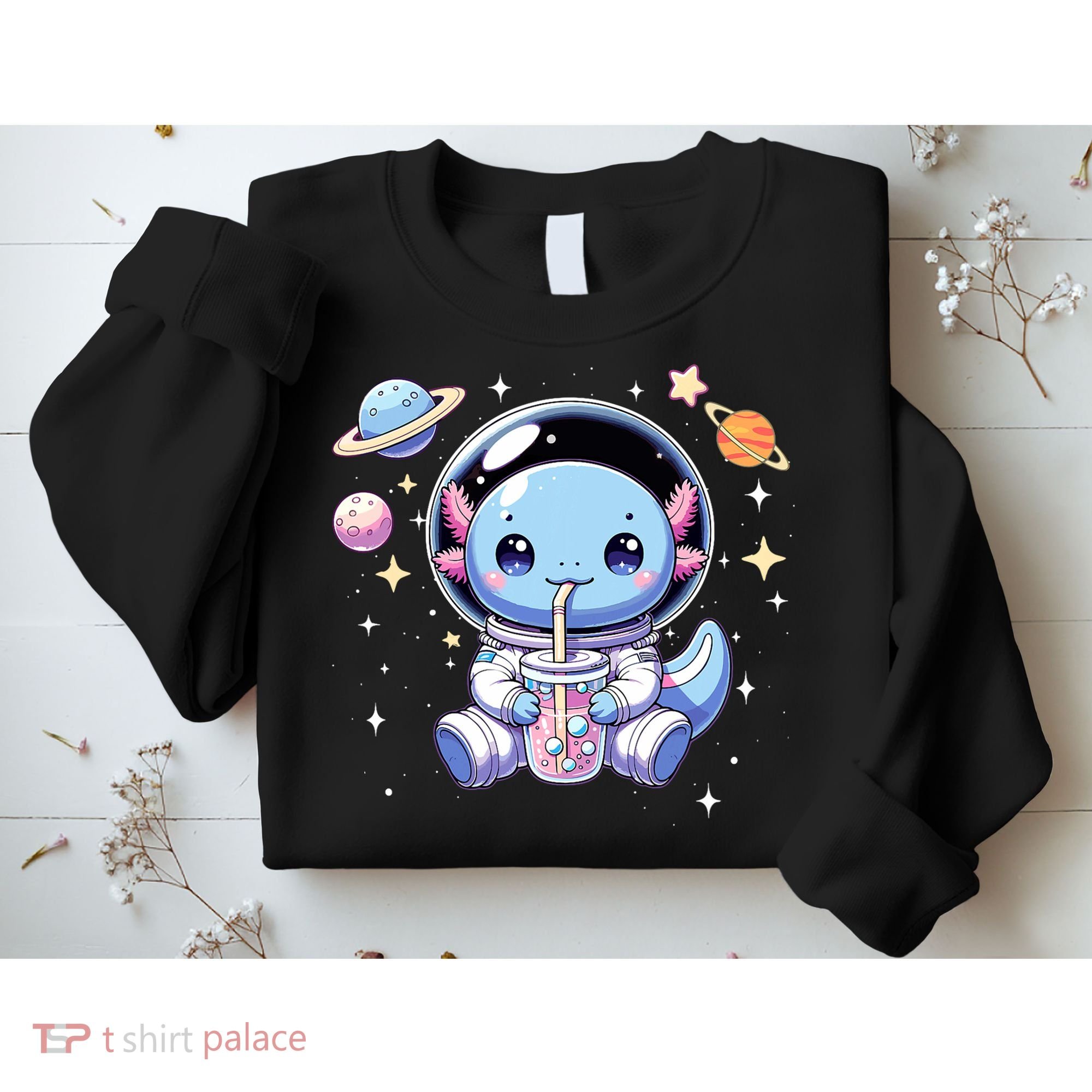 Kawaii Axolotl Bubble Tea Boba Tea Astronaut Space Axolotl Sweatshirt