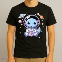 Kawaii Axolotl Bubble Tea Boba Tea Astronaut Space Axolotl T-Shirt thumb 3