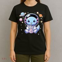 Kawaii Axolotl Bubble Tea Boba Tea Astronaut Space Axolotl T-Shirt thumb 4