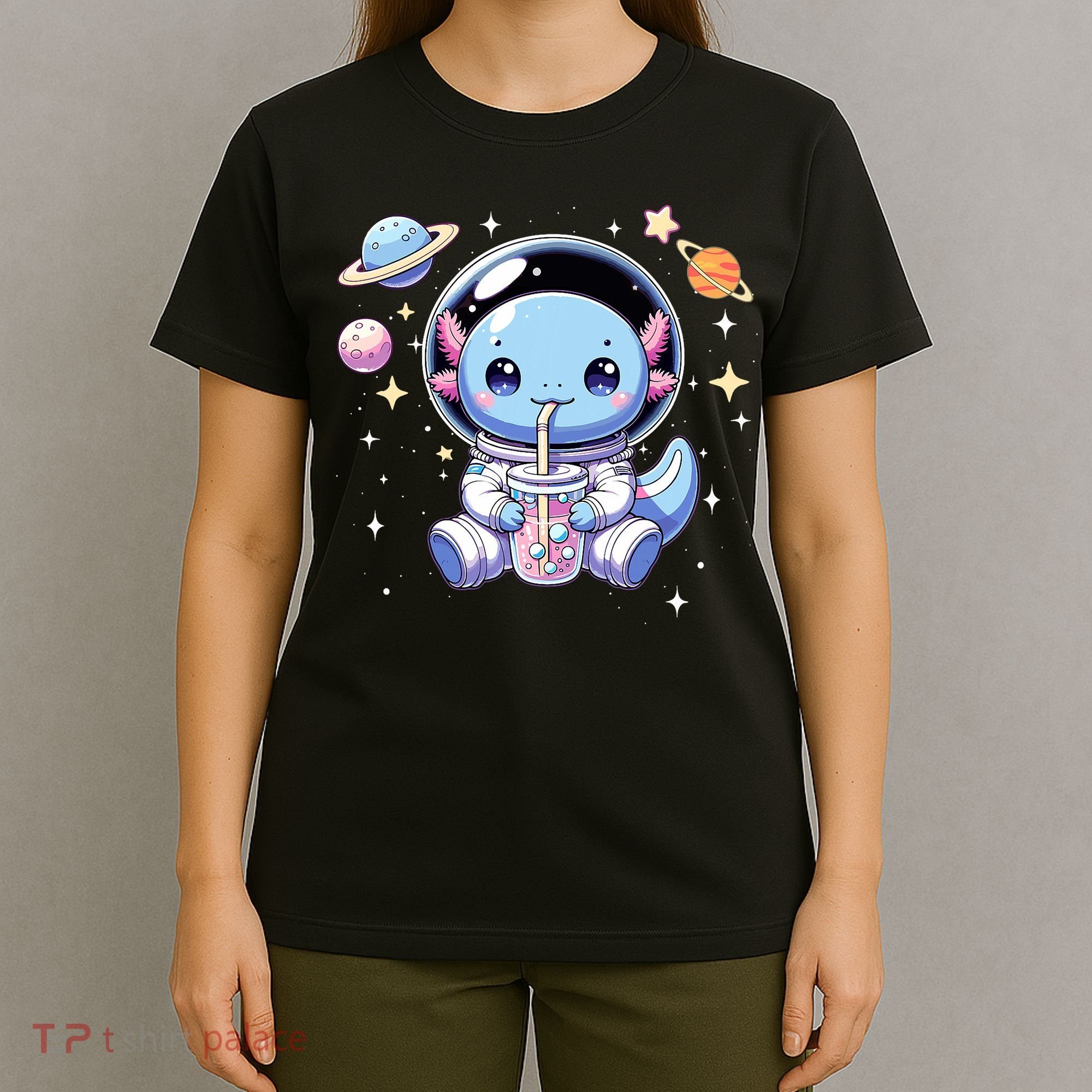 Kawaii Axolotl Bubble Tea Boba Tea Astronaut Space Axolotl T-Shirt