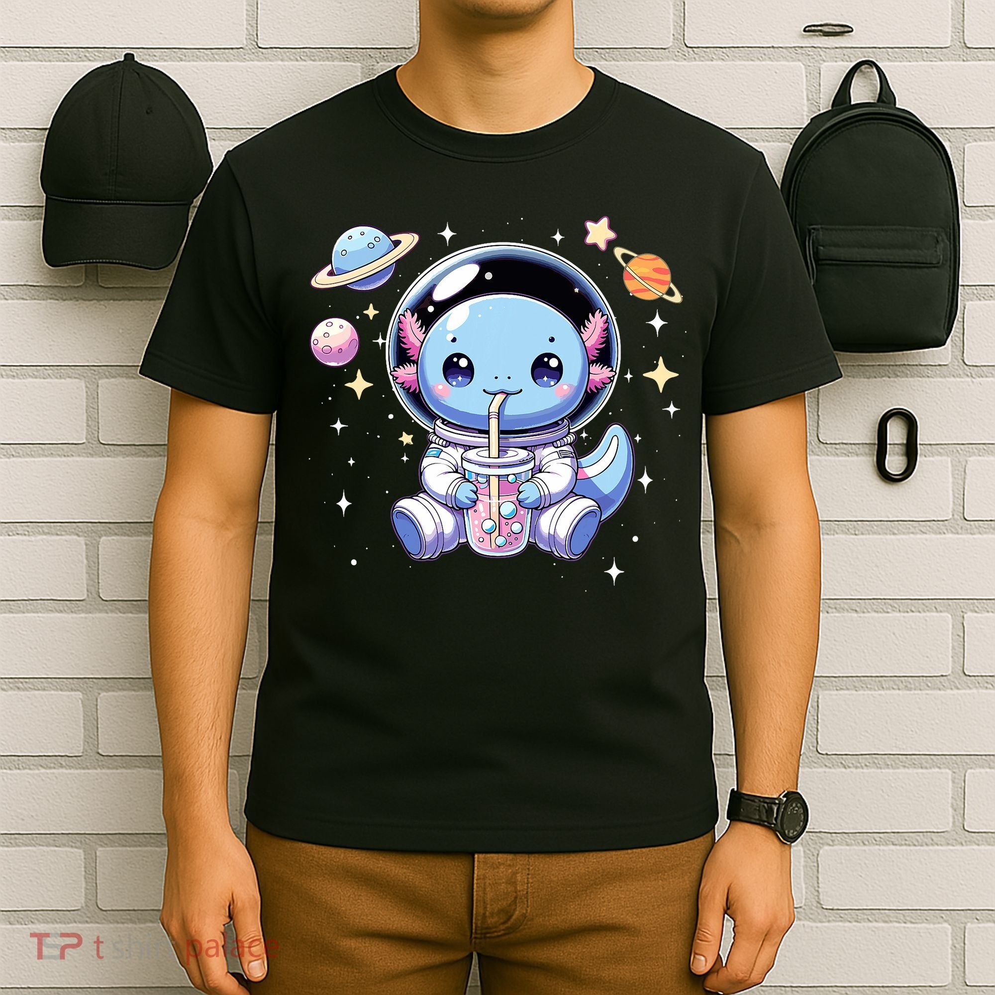 Kawaii Axolotl Bubble Tea Boba Tea Astronaut Space Axolotl T-Shirt