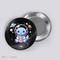 Kawaii Axolotl Bubble Tea Boba Tea Astronaut Space Axolotl Button thumb 0