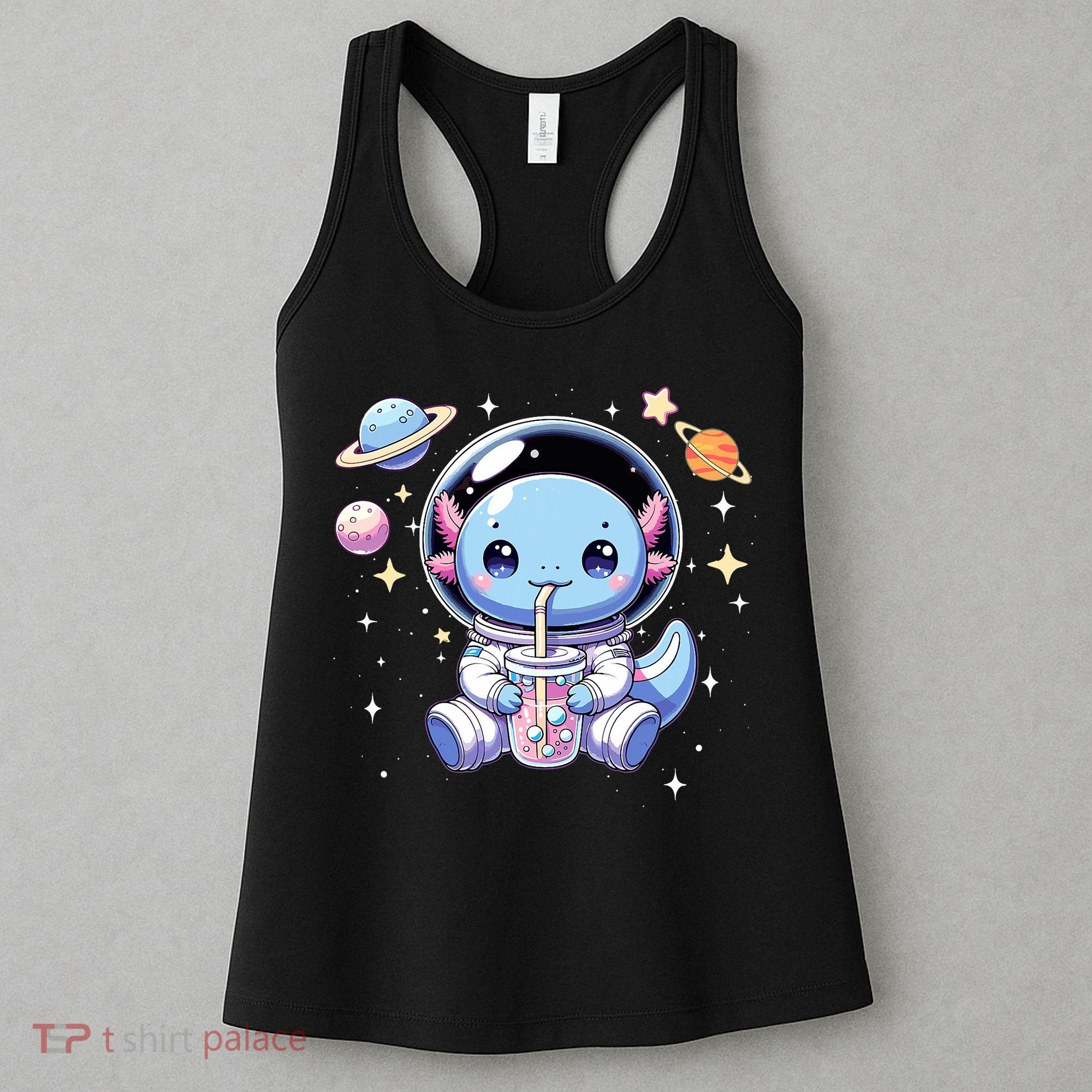 Kawaii Axolotl Bubble Tea Boba Tea Astronaut Space Axolotl Women's Tank Top