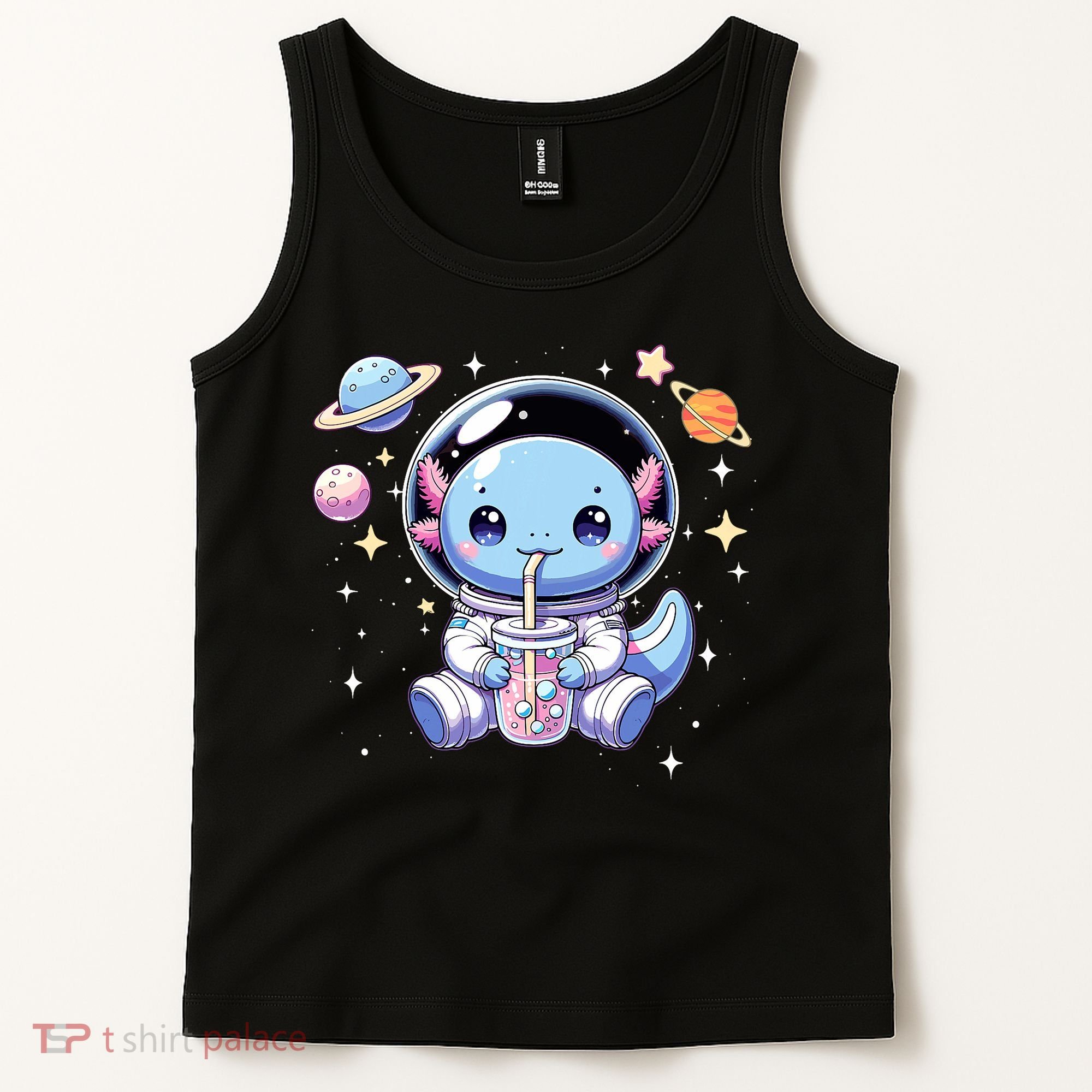 Kawaii Axolotl Bubble Tea Boba Tea Astronaut Space Axolotl Tank Top