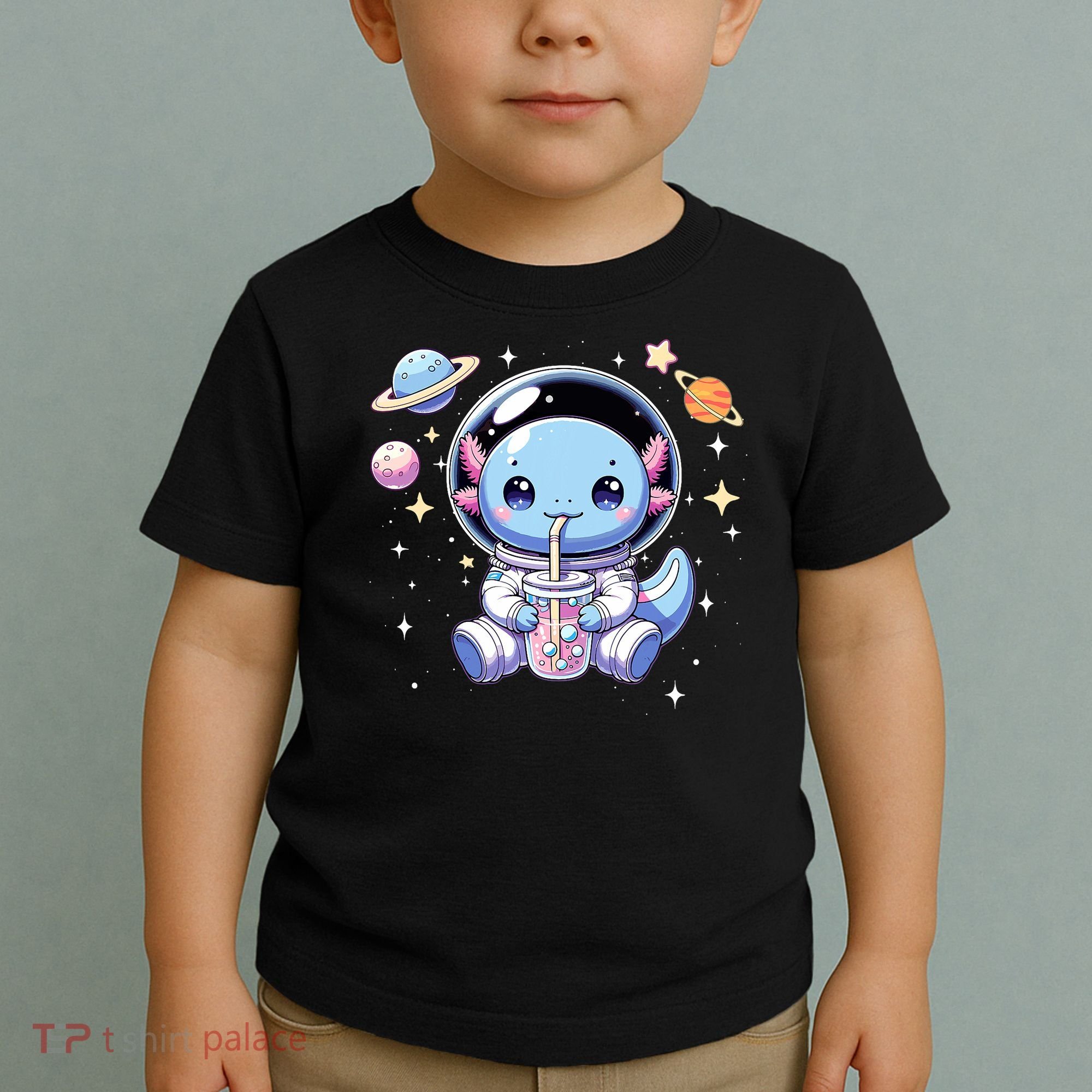 Kawaii Axolotl Bubble Tea Boba Tea Astronaut Space Axolotl Toddler T-Shirt