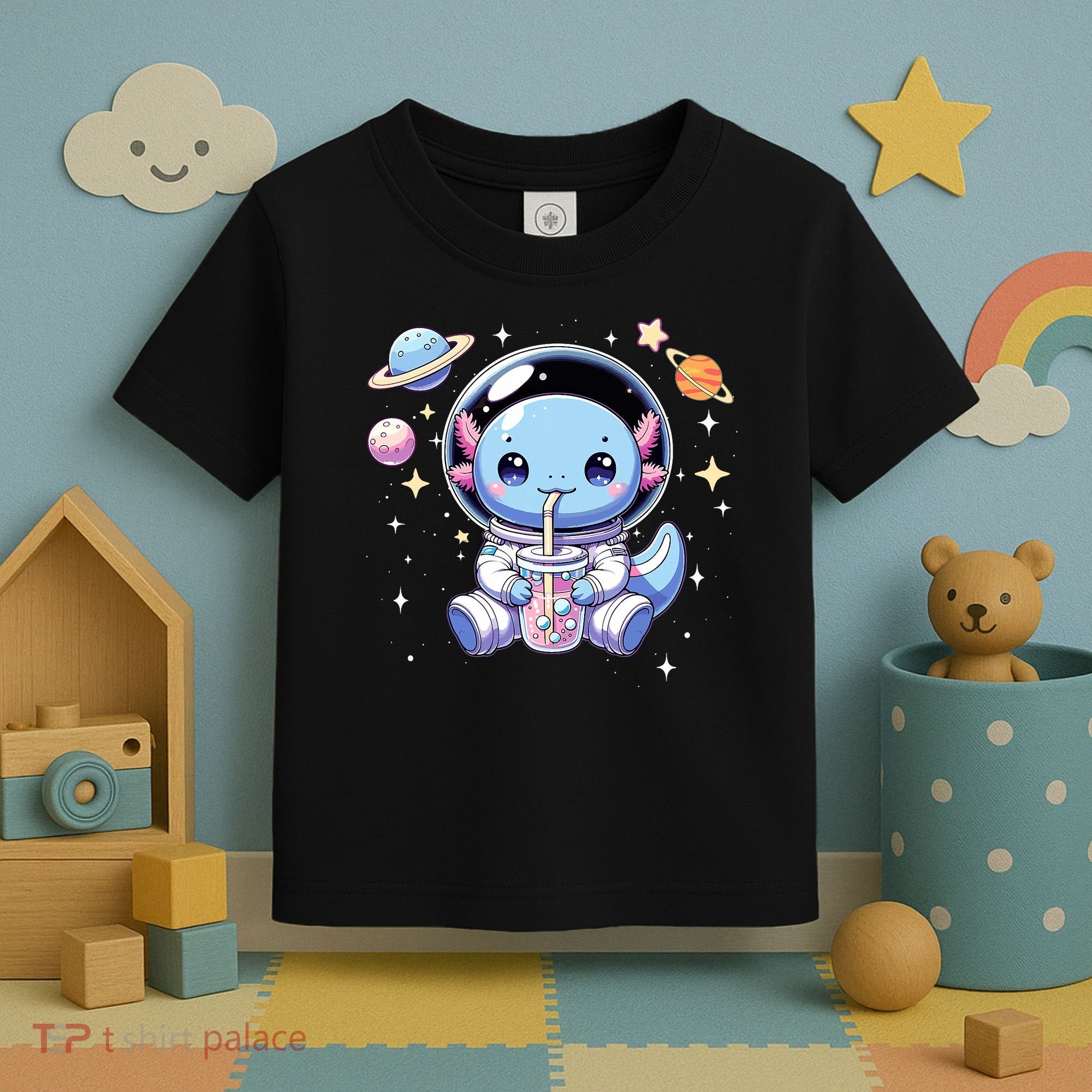 Kawaii Axolotl Bubble Tea Boba Tea Astronaut Space Axolotl Toddler T-Shirt