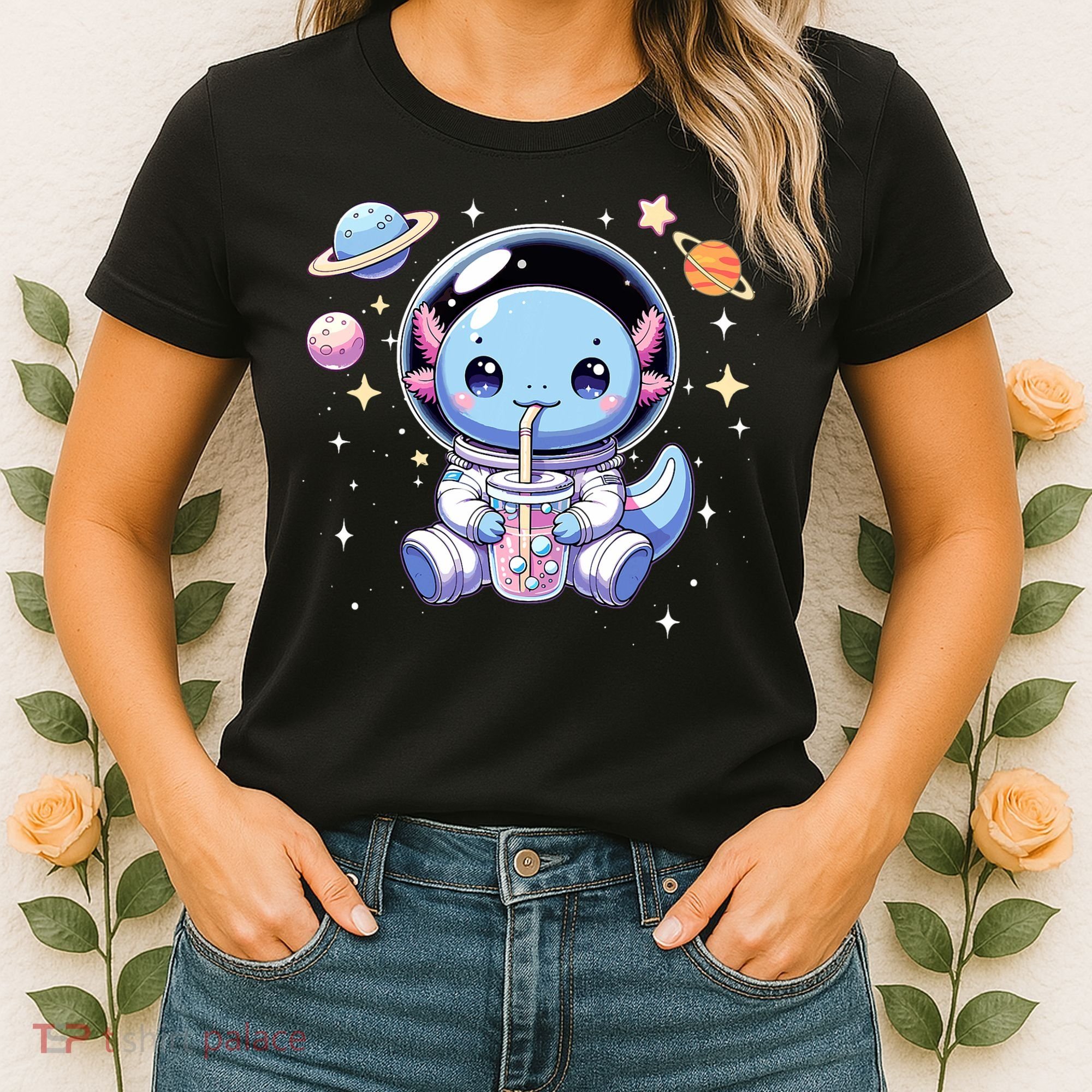 Kawaii Axolotl Bubble Tea Boba Tea Astronaut Space Axolotl Women's T-Shirt