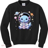 Kawaii Axolotl Bubble Tea Boba Tea Astronaut Space Axolotl Kids Sweatshirt thumb 0