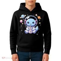 Kawaii Axolotl Bubble Tea Boba Tea Astronaut Space Axolotl Kids Hoodie thumb 4