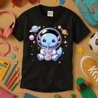 Kawaii Axolotl Bubble Tea Boba Tea Astronaut Space Axolotl Kids T-Shirt thumb 3
