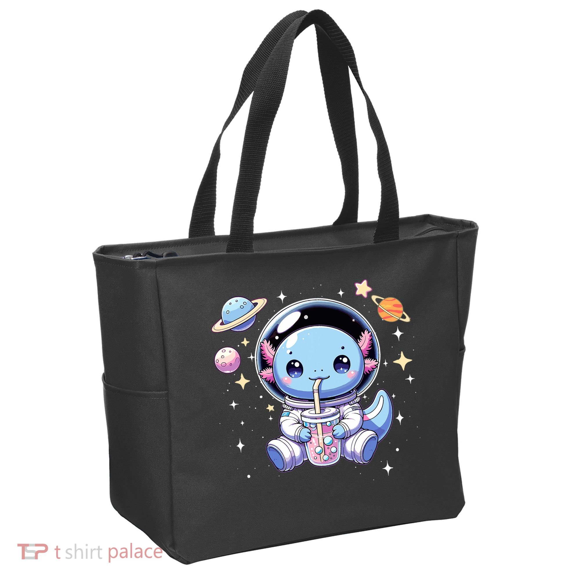 Kawaii Axolotl Bubble Tea Boba Tea Astronaut Space Axolotl Tote Bag