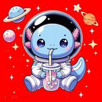 Kawaii Axolotl Bubble Tea Boba Tea Astronaut Space Axolotl Santa Hat thumb 1