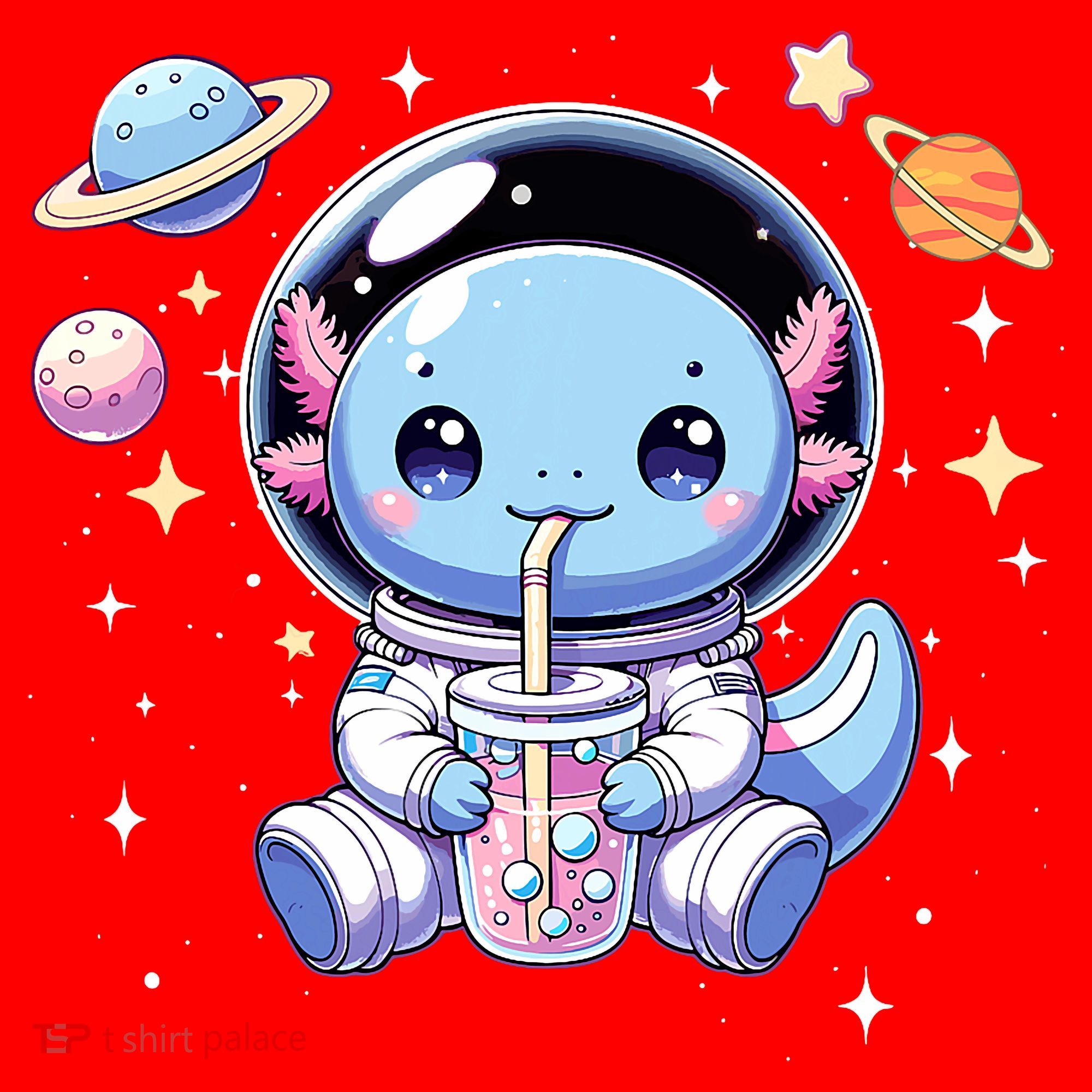 Kawaii Axolotl Bubble Tea Boba Tea Astronaut Space Axolotl Santa Hat