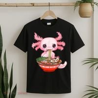 Kawaii Axolotl Eating Ramen Noodles Anime Gift Teens T-Shirt thumb 2