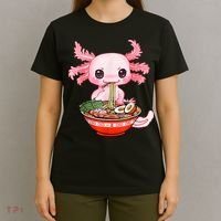 Kawaii Axolotl Eating Ramen Noodles Anime Gift Teens T-Shirt thumb 4