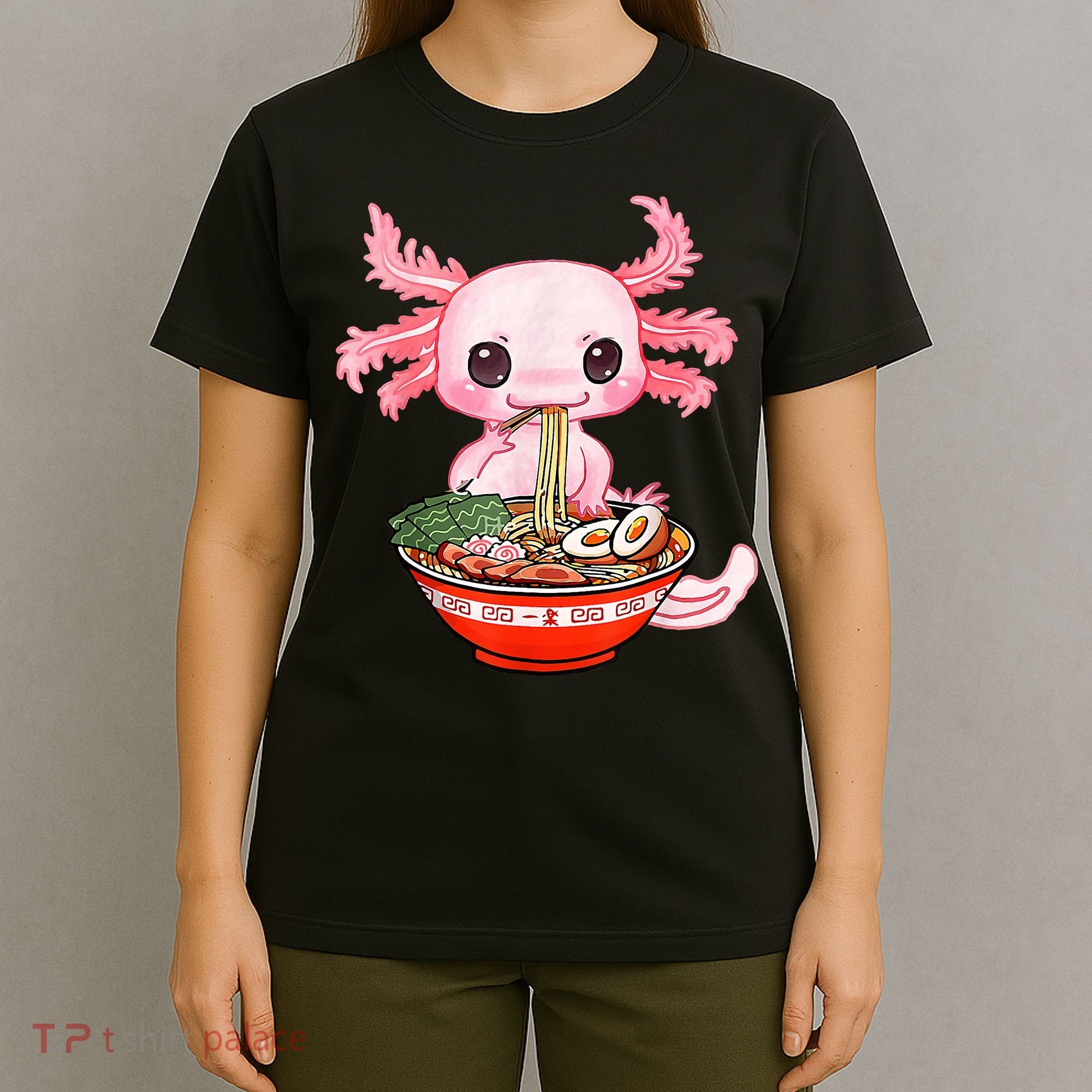 Kawaii Axolotl Eating Ramen Noodles Anime Gift Teens T-Shirt