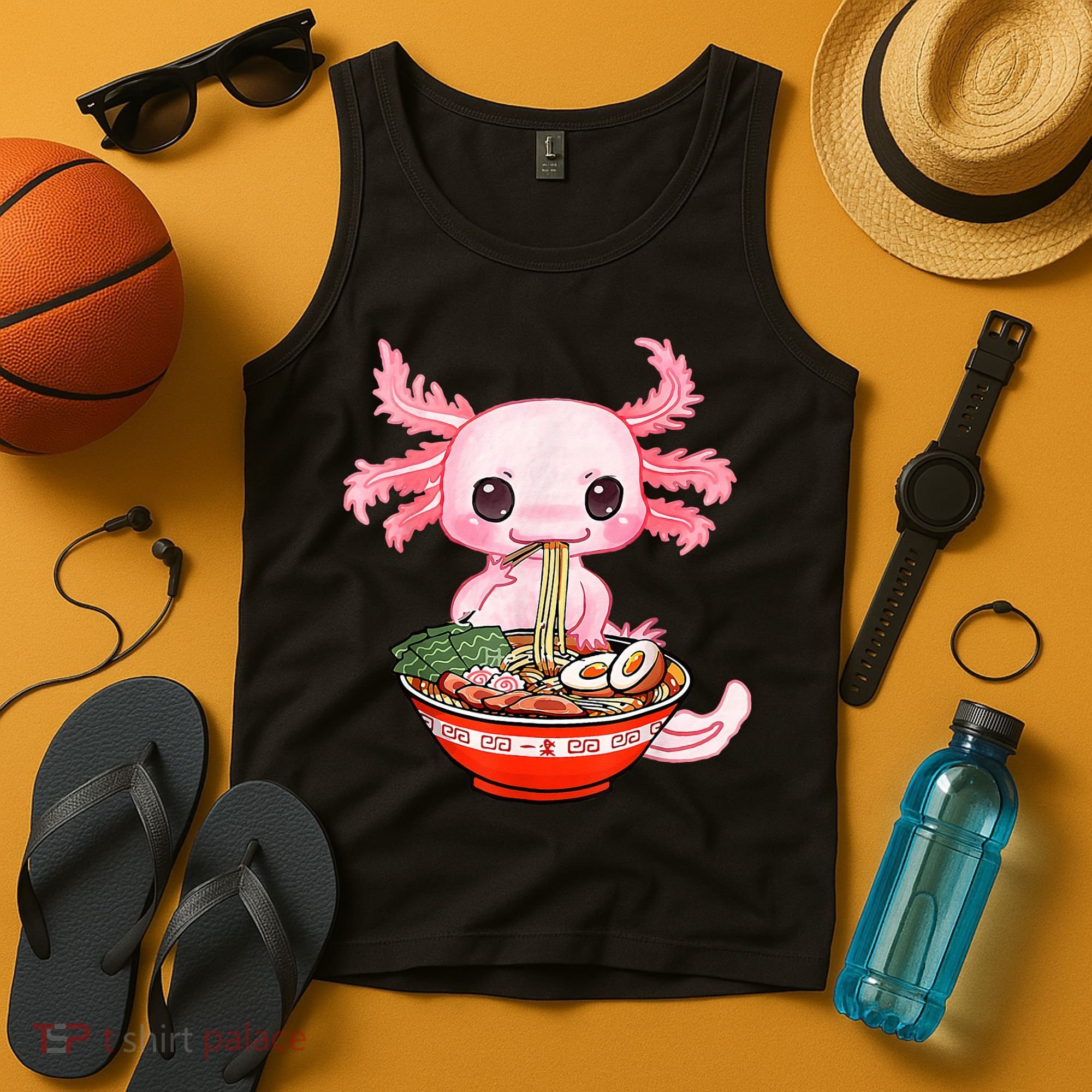 Kawaii Axolotl Eating Ramen Noodles Anime Gift Teens Tank Top