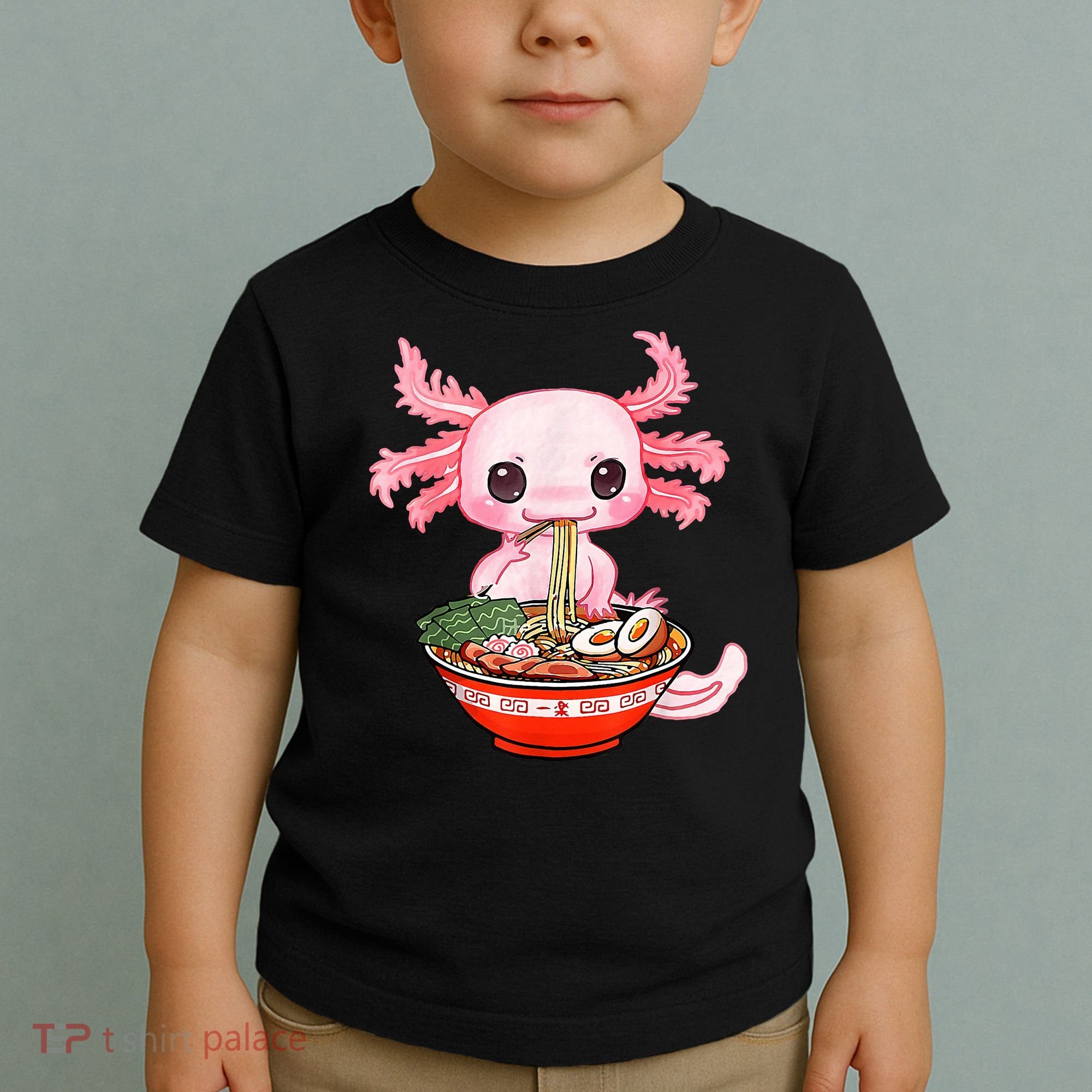 Kawaii Axolotl Eating Ramen Noodles Anime Gift Teens Toddler T-Shirt