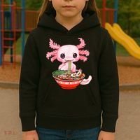 Kawaii Axolotl Eating Ramen Noodles Anime Gift Teens Kids Hoodie thumb 3