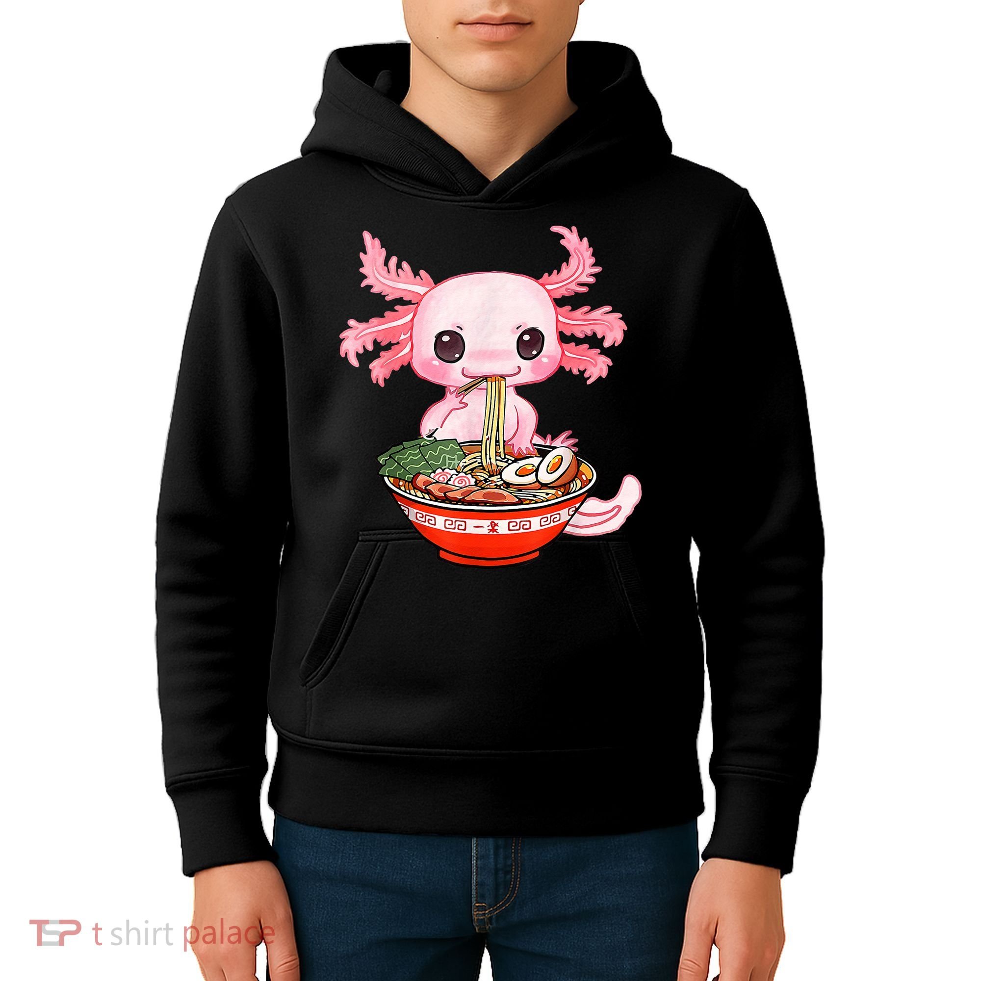 Kawaii Axolotl Eating Ramen Noodles Anime Gift Teens Kids Hoodie