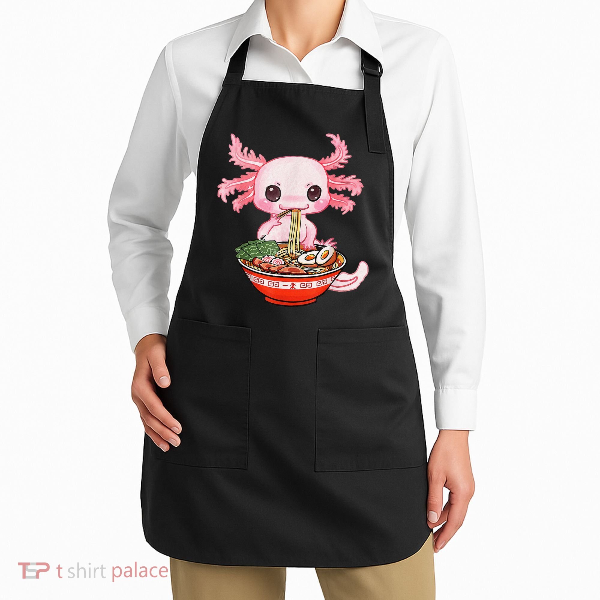 Kawaii Axolotl Eating Ra Noodles Anime Gift Apron