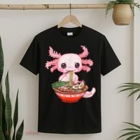 Kawaii Axolotl Eating Ra Noodles Anime Gift T-Shirt thumb 2