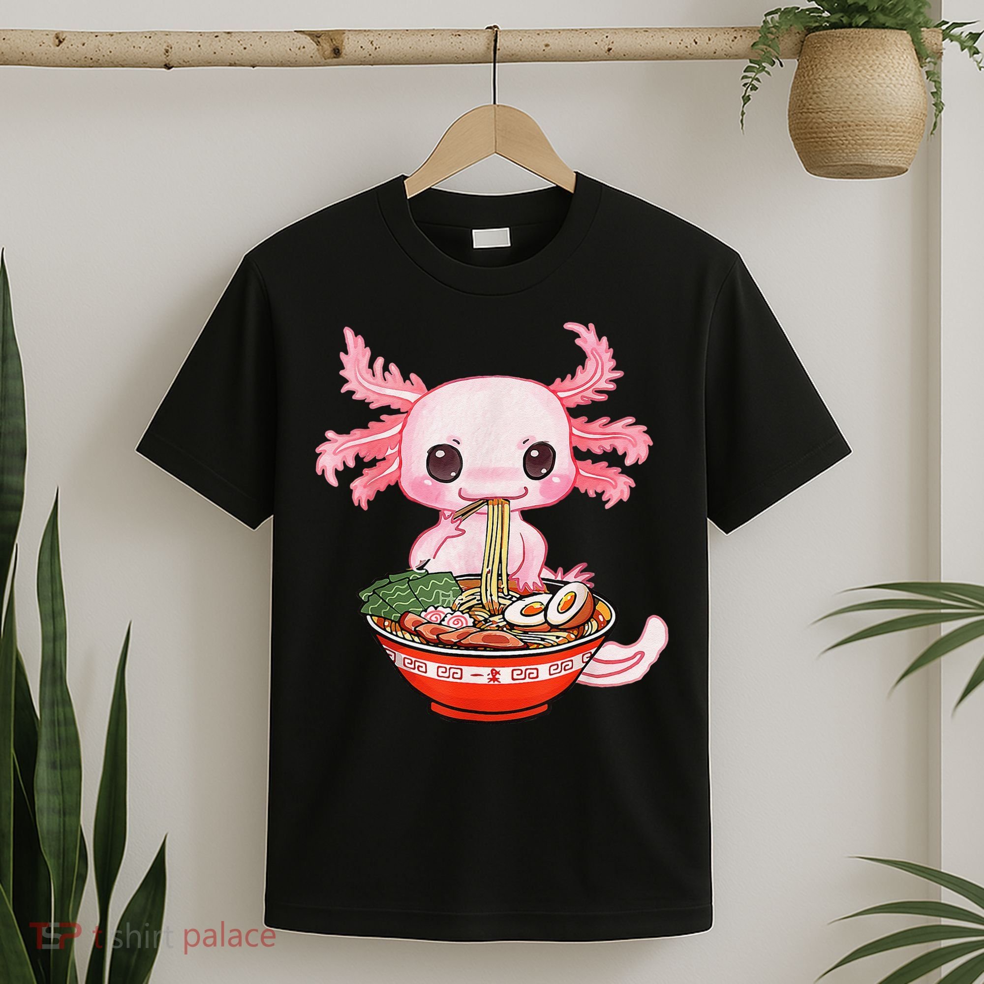 Kawaii Axolotl Eating Ra Noodles Anime Gift T-Shirt