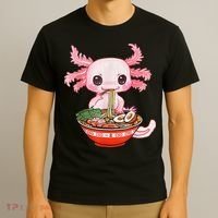 Kawaii Axolotl Eating Ra Noodles Anime Gift T-Shirt thumb 3