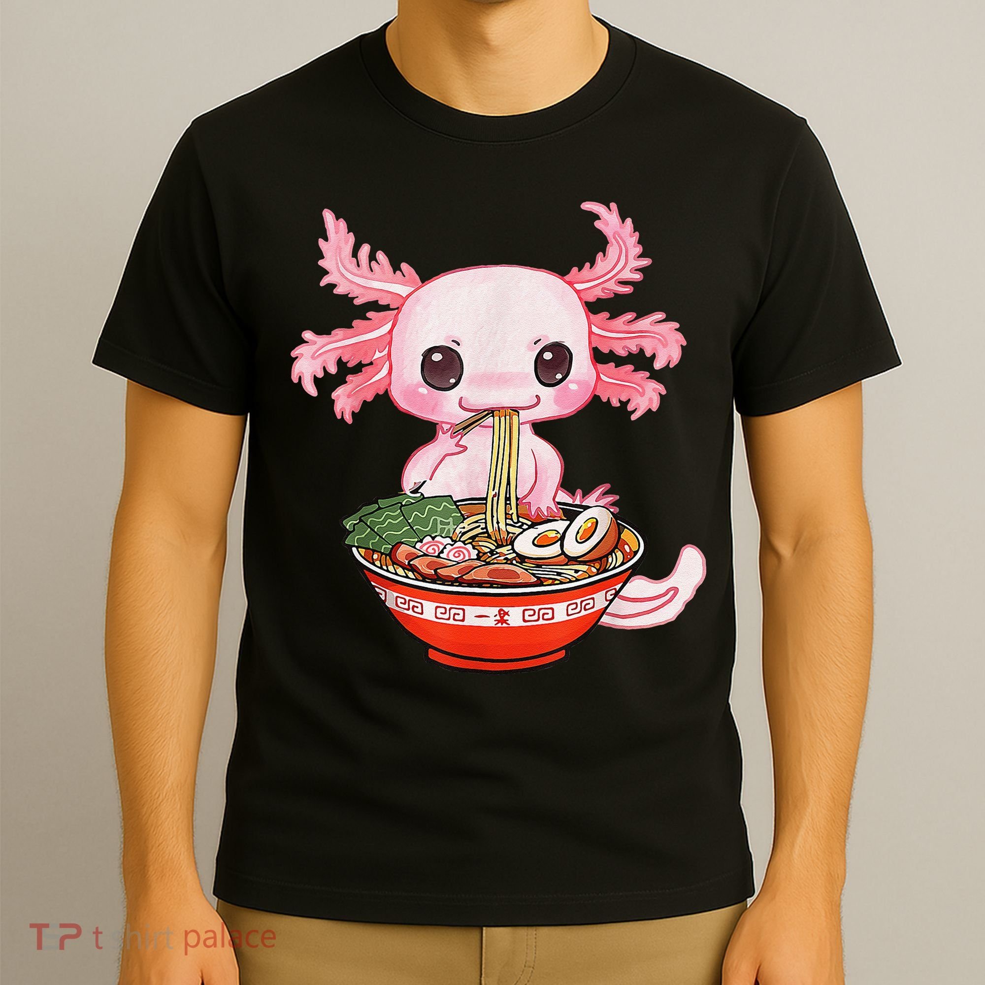 Kawaii Axolotl Eating Ra Noodles Anime Gift T-Shirt